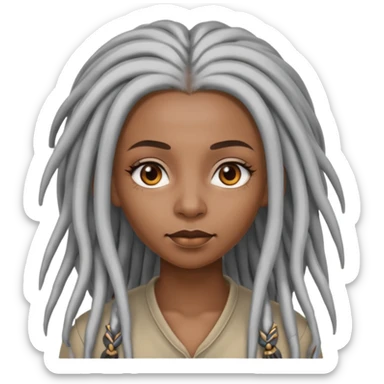 black woman with grey eyes with long silver dreadlocs sticker