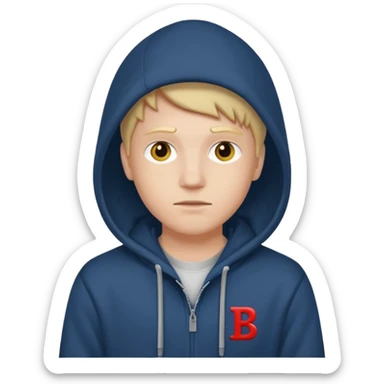 make an image of white person wearing hoodie with BST letters on it sticker