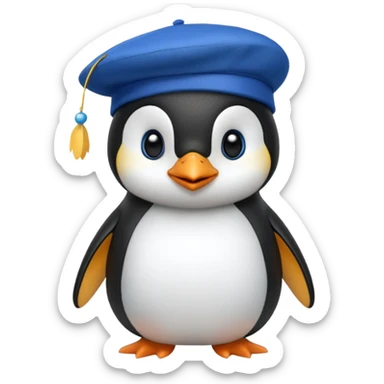 Penguin with blue beret hat sticker