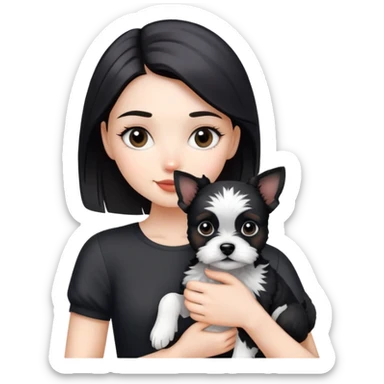 A beautiful girl holding a Black and white terrier dog sticker