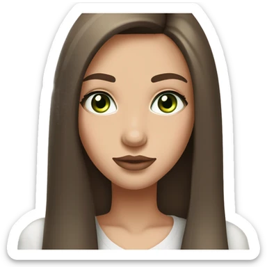 Girl with long straight brown hair, green eyes, white cool tone skin, big natural pink lips, long eyelashes and full neat eyebrows sticker