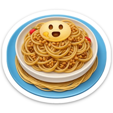 Emoji of a plate with grains and spaghetti, simple bright Apple-style sticker