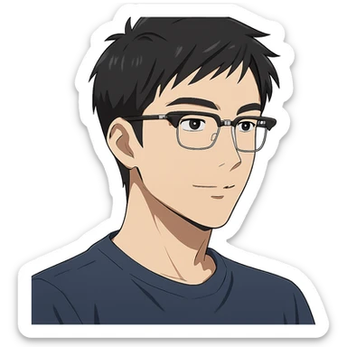 anime style Asian man, 25 years old, with Ray-Ban half frame glasses sticker