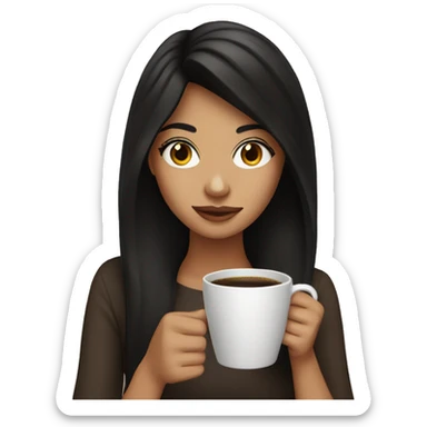 Girl with dark hair with coffee sticker