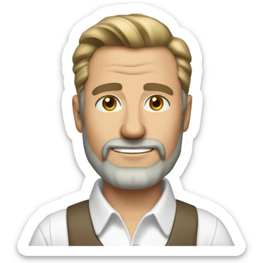 middle aged english man, short slicked back hair dark blonde, dark blonde medium length size full beard, wearing only a plain white smart shirt unbuttoned. sticker