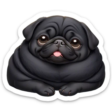 Cinematic Meme-Worthy Chubby Sleeping Black Pug Portrait Emoji, Head resting peacefully with a contented smile, showcasing a delightfully chubby build and a luxuriously soft black coat, eyes shut in a serene nap, Simplified yet hilariously adorable features, highly detailed, glowing with a soft, drowsy light, high shine, relaxed and utterly lovable, stylized with an air of playful laziness, bright and heartwarming, soft glowing outline, capturing the essence of a comically sleepy companion, so meme-worthy it feels like it could instantly become the next viral sensation of adorable slumber! sticker
