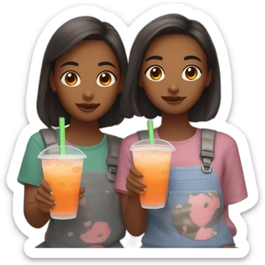 Two girls having boba tea sticker