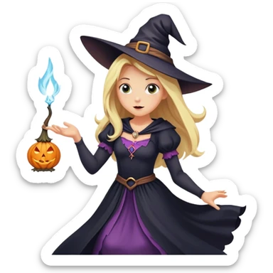 Blond witch girl with pretty dress casting spell on man sticker