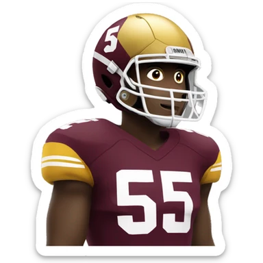 football player with face, wearing maroon and gold jersey, number 5 sticker