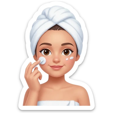 A girl wrapped in a towel doing her skincare routine, head and body covered. sticker