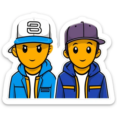 the Beastie Boys wearing hats with the Shopify logo sticker