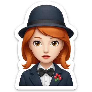 Bow Ties, Coats, and hat, lady, modern, red head. sticker