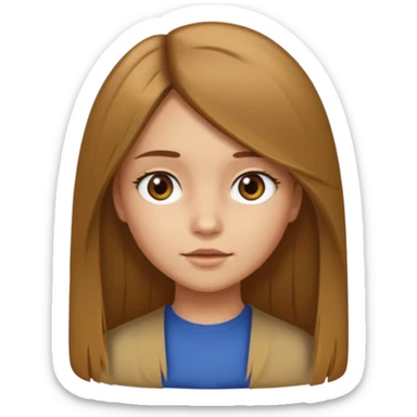 Girl with brown long brown hair with blond peekaboo underneath. She has her hair long and parted to the side and straight. She has light skin. She has hazel eyes.   sticker