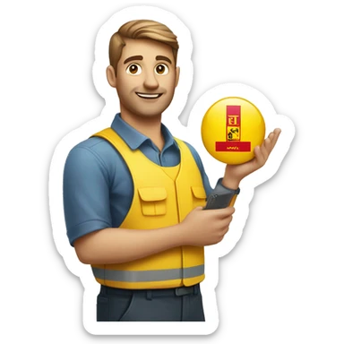 A DHL employee and a cross in his hand sticker