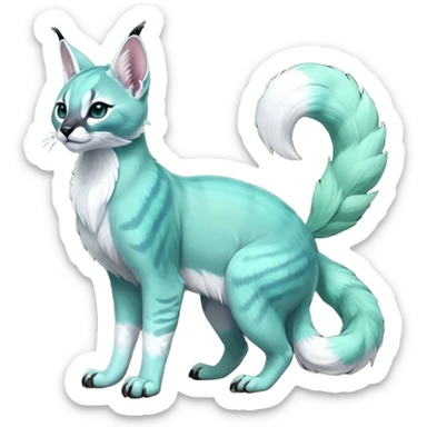 Colorful dark tropical iridescent pale light jade-green, mint-blue, whitish pastel white glorious divine exotic cute cool beautiful shiny beautiful fantasy-caracal-civet-genet-sergal-vernid-Gryphon-Cacomistle-Trico-oncilla-animal-Fakémon-hybrid-fursona (full body) sticker