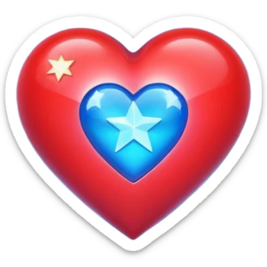 A holographic red heart with a blue star inside sticker
