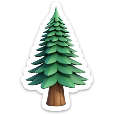 A 3D cartoon pine tree with layered green needles and tall conical shape, clear blue sky, Memoji-style rendering. sticker