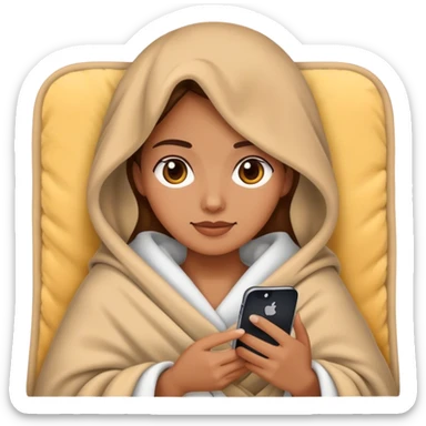 realistic woman in cozy blanket with iPhone, iPhone style emoji sticker