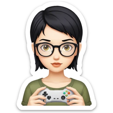 gamer, pixie black hair girl with glasses sticker