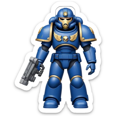 Space Marine warrior with power armor and helmet sticker