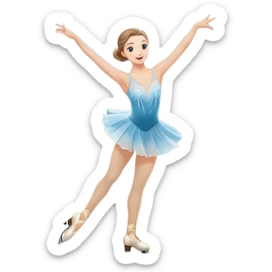 An icon featuring a graceful figure skater performing a spin on the ice. The background includes a grand ice rink palace with shining spotlights and cheering spectators in the stands. Transparent background highlights the elegance and artistry of figure skating sticker