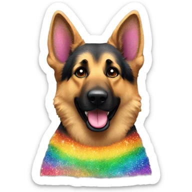 German shepherd with rainbow glitter fur sticker