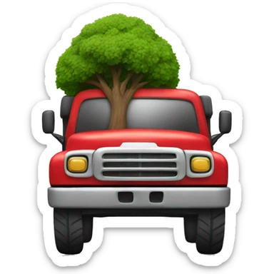 Red truck carrying a tree sticker