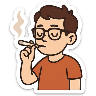 flat toon style app character with black glasses smoking weed sticker