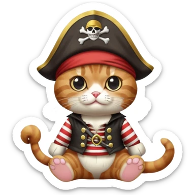 cat full body sitting dressed as a pirate with one eye patch sticker