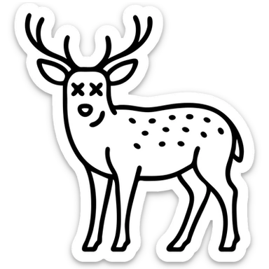 Make the deer look dead by adding cartoon X's for eyes, keep the exact same style, pose, and background. sticker