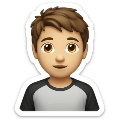 10 year old brown haired boy with linux tshirt sticker