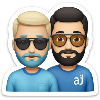 Van u make 2 cool young emojis with shades side by side, both have faded hair, one of them should also have faded beard. Beneath the faded beared emoji should have the initials WQ and the other PJ. black hair and beard sticker
