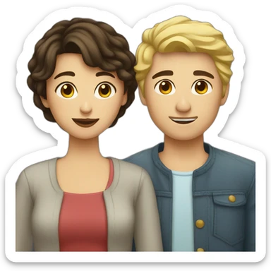 dark brown haired man and short blond haired woman kissing sticker