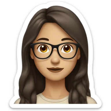 A girl with long dark brown hair and dark brown eyes and beige skin wearing glasses sticker