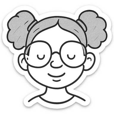 african american girl head with oversize glasses and gray hair in bunches, hand drawn outlined icon sticker