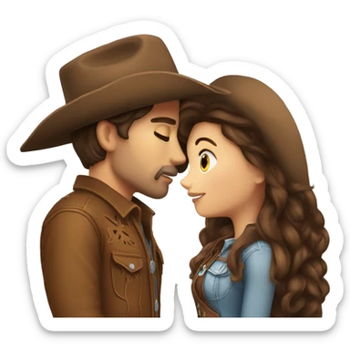 Cowboy with brown hair kissing cowgirl with brown hair sticker