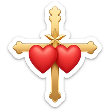 Two red  hearts connected by one simple gold cross  sticker