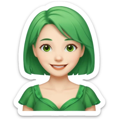 green dress old young lady, green hair. sticker