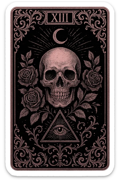 gothic tarot card, pink and silver, mysterious and detailed, no background sticker