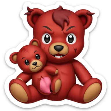 A devil tearing up a teddy bear sticker