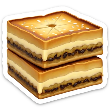 Martabak Cinematic Realistic Martabak Dish Emoji, depicted as a single, square slice of sweet, thick martabak with a rich, indulgent filling, rendered with detailed textures and vibrant, appetizing lighting. sticker