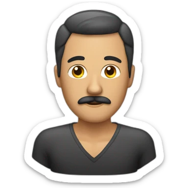 A tanned man with a moustache who just recently had a hair transplant so he has a bandaged head sticker