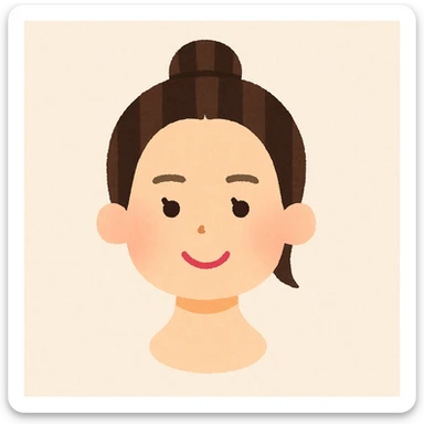 Kendall Jenner's head in Irasutoya style, smiling, round face, minimal details, pastel palette sticker