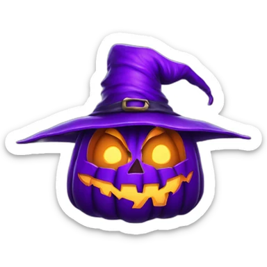 evil jack-o-lantern wearing purple wizard hat sticker