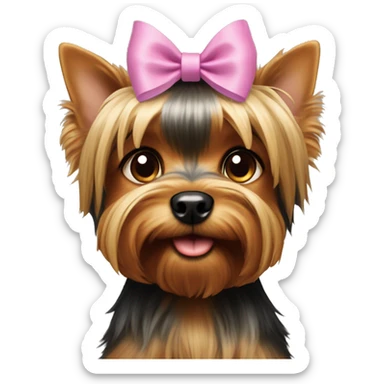 Giant Dog Yorkshire Terrier with bow on the head on the hands of a girl  sticker