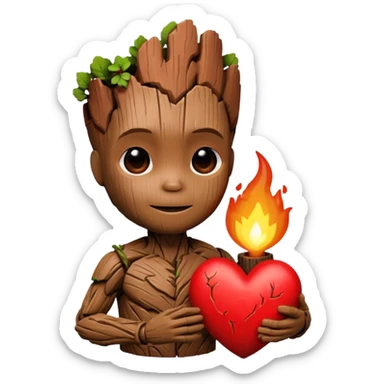 baby-groot with a hearth sticker