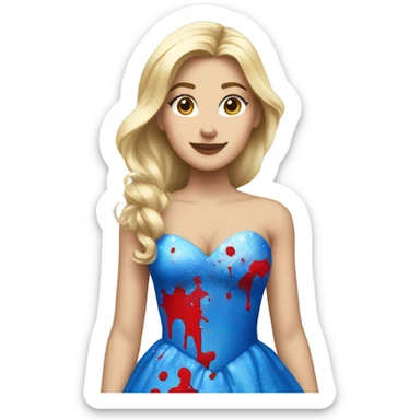 Blonde and white girl in Blue and red Paint splattered princess gown sticker
