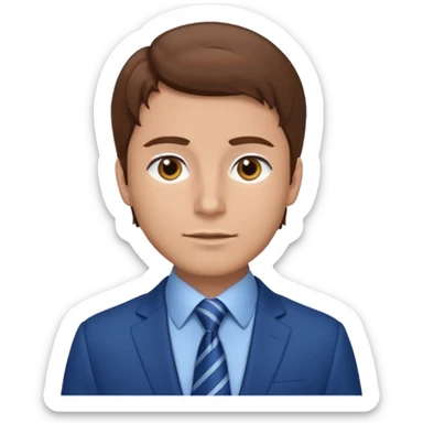 man with brown hair in blue suit sticker