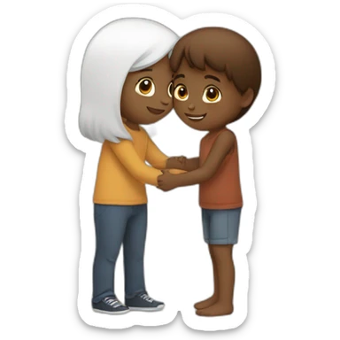 brown girl with white skin hugging a brown boy with white skin shorter than her sticker
