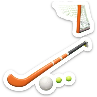 A field hockey stick and ball on a vibrant green grass field, with goalposts and clear field markings in the background. The scene emphasizes the bright, lush grass, highlighting the fast-paced and strategic nature of hockey on a well-maintained pitch. sticker